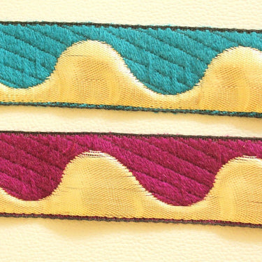 Silver And Purple Fabric Trim, Approx. 30mm Wide
